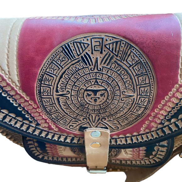 Hand Tooled Leather Bag Crossbody Western Aztec Native American Boho Hippie Big - Picture 3 of 15